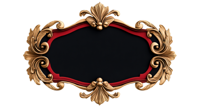 Gold Ornamental Frame with Red Border on Black Background, cut out transparent - Powered by Adobe