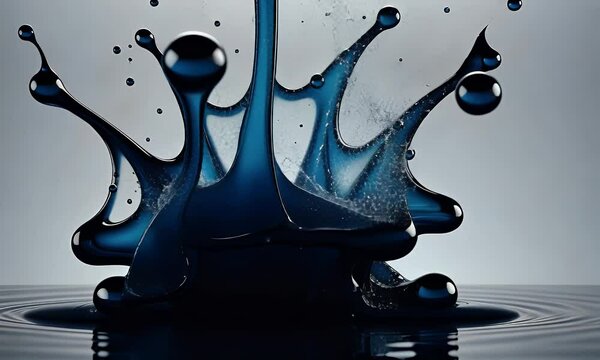 Dark Blue Liquid Splash Crown on Water Surface
