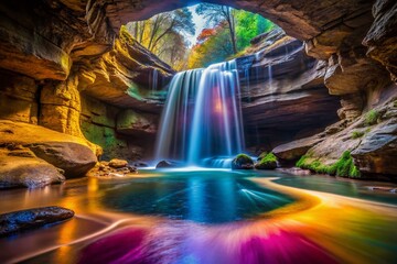Surreal Ash Cave Waterfall: Ethereal Rock Formation & Flowing Water