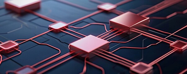 Marketing metrics engagement automation concept. Abstract technology circuit design on a blue background.