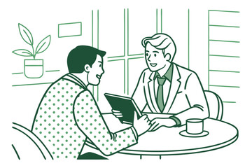 Business people working together in an office with laptops and desks in a cartoon style illustrationxz
*