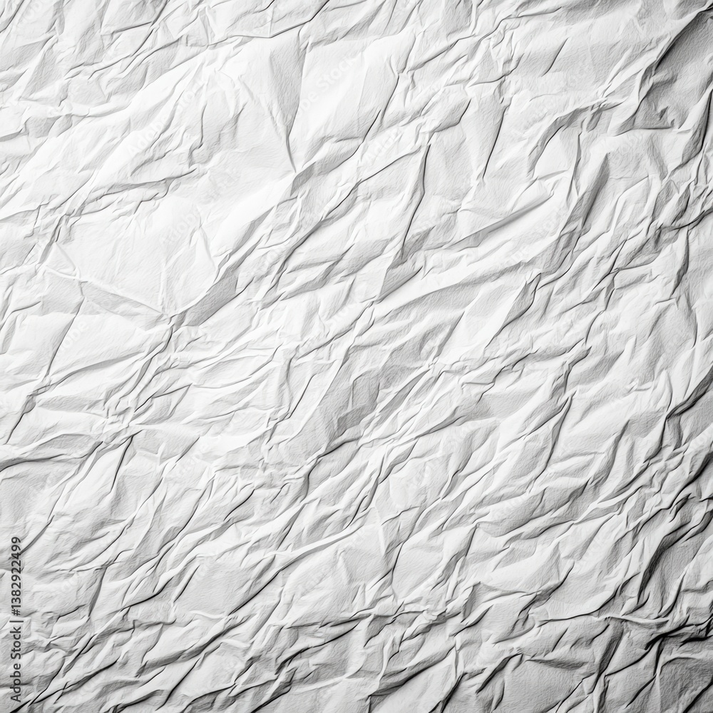 Poster close-up image of crumpled foil texture with dense pattern of wrinkles and creases in grayscale tone