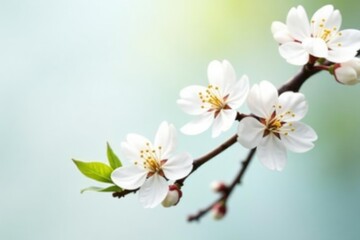 Delicate white blossoms on a branch, pure backdrop , bloom, minimalist, fragile