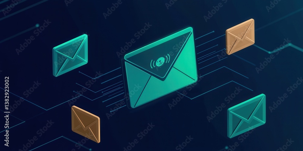 Aufkleber marketing metrics engagement automation concept. digital illustration of email communication and dat