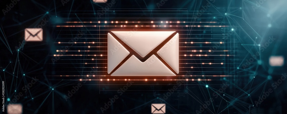Aufkleber marketing metrics engagement automation concept. digital email icon with network connections and env