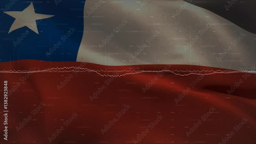 Poster waving chilean flag with digital data processing animation in background