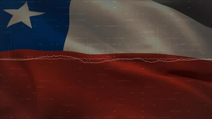 Waving Chilean flag with digital data processing animation in background - Powered by Adobe