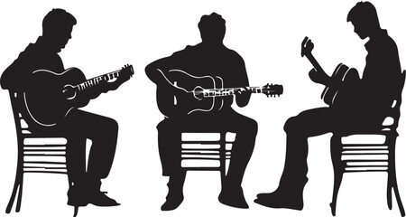 "Elegant Guitarist Silhouettes" or "Musical Princesses with Guitars