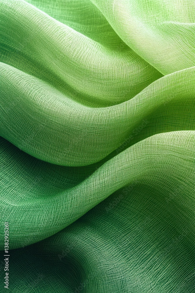 Poster abstract flowing green fabric texture creating soft waves and folds with light and shadow gradient b