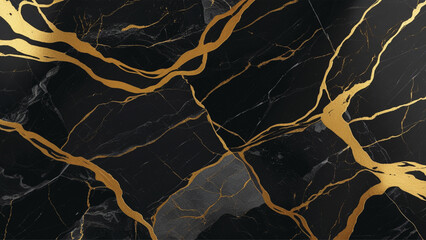 A luxurious black marble texture with flowing gold veins, creating an elegant and sophisticated design