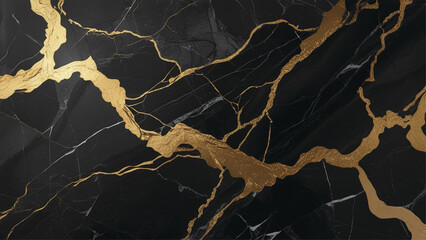 A luxurious black marble texture with flowing gold veins, creating an elegant and sophisticated design