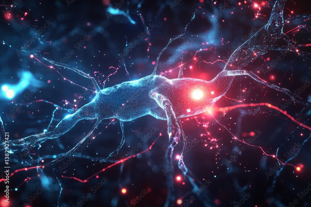 Poster tech processes, neural nets, ai, data transfer digital abstract.