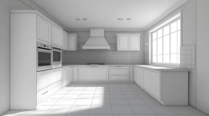 Obraz premium Modern white kitchen interior design, bright and airy