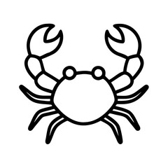 crab vector icon, simple black outline line icon of crab, animal vector line art icon