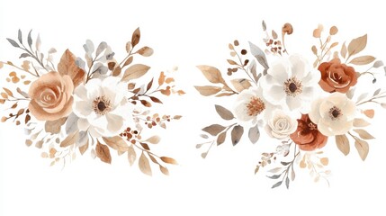 A delicate watercolor flower bouquet designed for wedding decoration and invitations, showcasing soft hues and elegant floral arrangements.