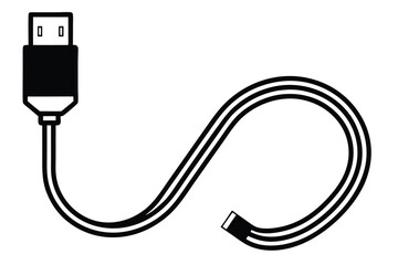 USB cable silhouette, charging cord vector, black and white icon