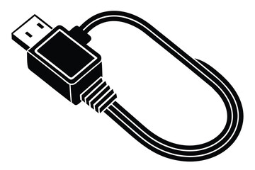 USB cable silhouette, charging cord vector, black and white icon