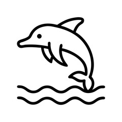 dolphin vector icon, simple black outline line icon of dolphin, animal vector line art icon