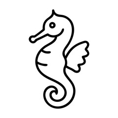 seahorse vector icon, simple black outline line icon of seahorse, animal vector line art icon