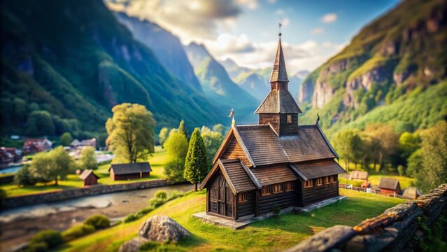 Undredal Stave Church, Norway: Miniature Tilt-Shift Exterior