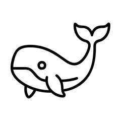 whale vector icon, simple black outline line icon of whale, animal vector line art icon