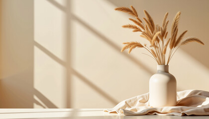 Ceramic Vase with Dry Stems, Minimal Earthy Aesthetic