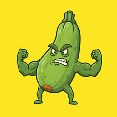 Fototapeta premium Angry Muscular Zucchini Vector - Strong Vegetable Character Flexing