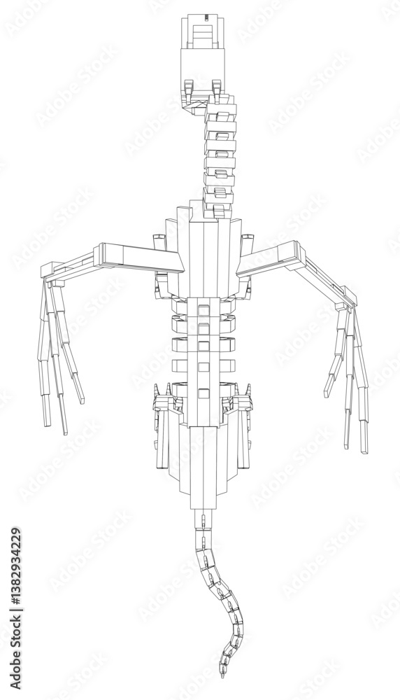 Poster a dragon skeleton is drawn in a zigzag pattern. the skeleton is drawn in a way that it looks like a 