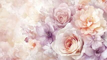 A delicate watercolor flower bouquet designed for wedding decoration and invitations, showcasing soft hues and elegant floral arrangements.