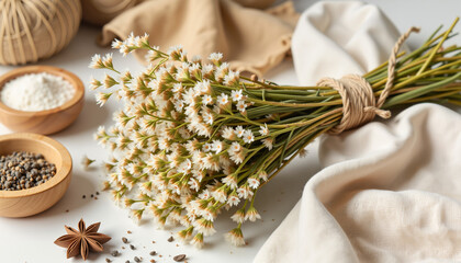 Dried Floral Bundle on Beige Textures, Organic Lifestyle Focus