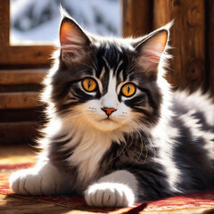 Obraz premium Photo a cute cat sitting on the windowsill