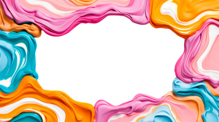 Abstract paint border with vibrant colors, cut out transparent