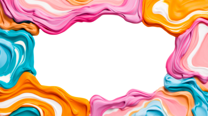 Abstract paint border with vibrant colors, cut out transparent