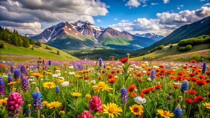 Vibrant Colorado Spring Wildflowers in Majestic Mountain Landscape