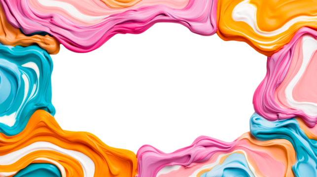 Abstract paint border with vibrant colors, cut out transparent