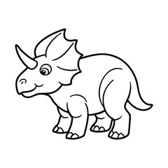 Cute Cartoon Line Drawing of a Triceratops Dinosaur for Coloring Activities