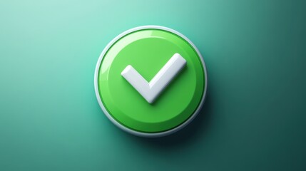 3d check icon, checklist tick, done mark. Vector realistic plastic style checkmark, symbol of selection, confirmation or approval. Green circle with a white tick. Yes button for.