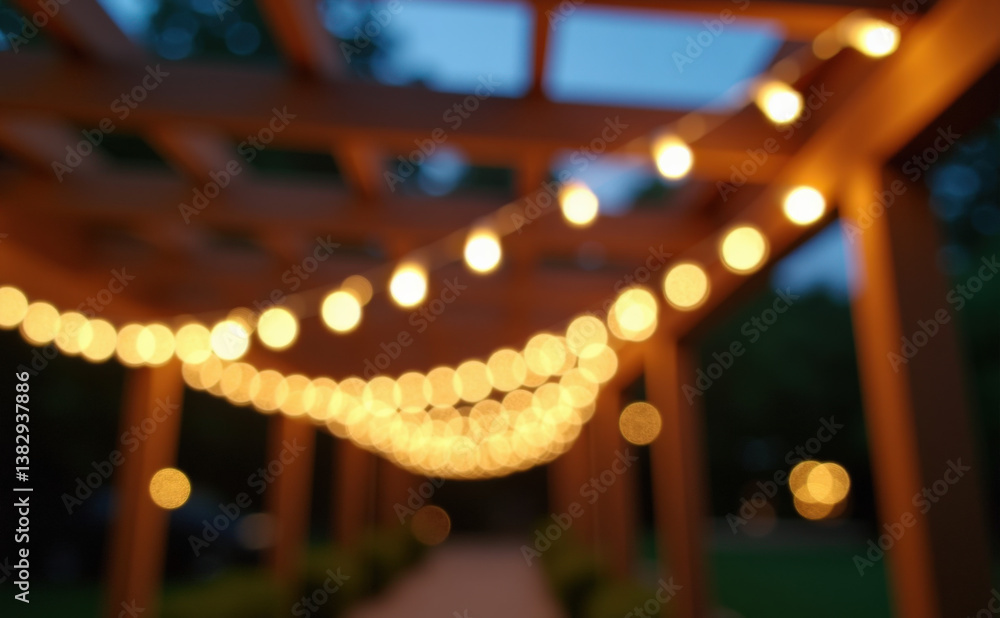 Aufkleber soft glowing string lights create a warm and inviting atmosphere under a wooden pergola, with a blur