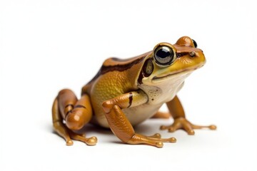 Obraz premium Single brown frog isolated, pure white backdrop, brown, still