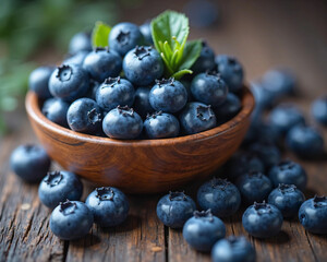 Fresh Blueberries in a Rustic Wooden Bowl &ndash; High-Resolution, Organic, Juicy, and Natural Superfood Photography for Commercial Food Advertising and Healthy Living
