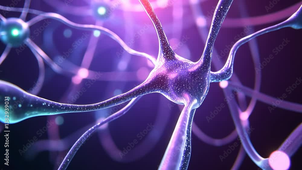 Poster microscopic view of neuron network: intricate synaptic connections
