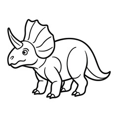Cute Cartoon Line Drawing of a Triceratops Dinosaur for Coloring Activities