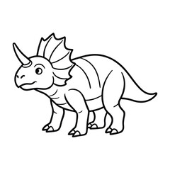 Cute Cartoon Line Drawing of a Triceratops Dinosaur for Coloring Activities
