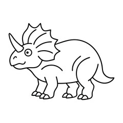 Cute Cartoon Line Drawing of a Triceratops Dinosaur for Coloring Activities