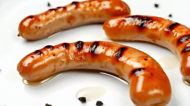 Delicious banger pork sausages grilled on the BBQ isolated on a white background
