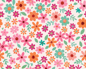 seamless pattern with flowers and leaves, floral pattern for textile design and digital papers, seamless background with leaves