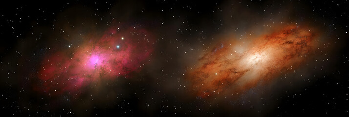 Naklejka premium Cosmic Nebulae: Two Galaxies Shine Brightly