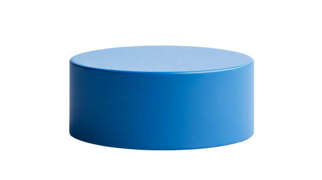 Blue cylinder for product display, podium, empty space, cut out transparent