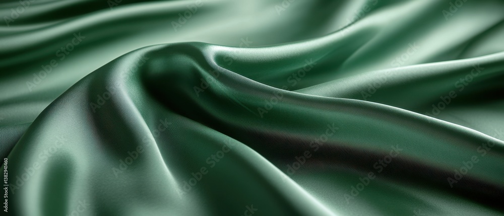 Poster elegant flowing sage green silk fabric creating soft waves and folds in a luxurious textile backgrou