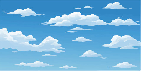 Cartoon Cloudscape - Stylized White Clouds on Blue Sky Illustration


